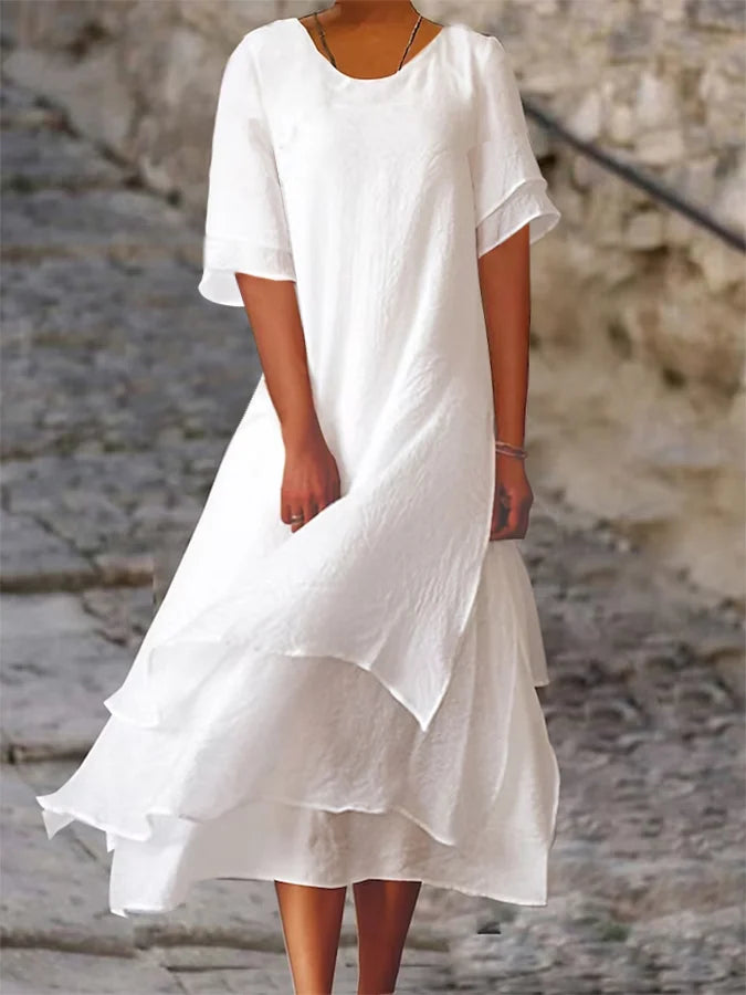 Double-Layer Short-Sleeved Dress for Women, Plus Size