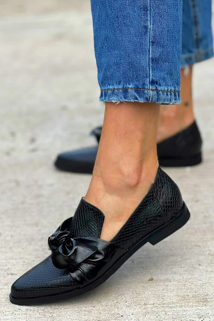 Shiny Bow Black Loafer, Elegant Style