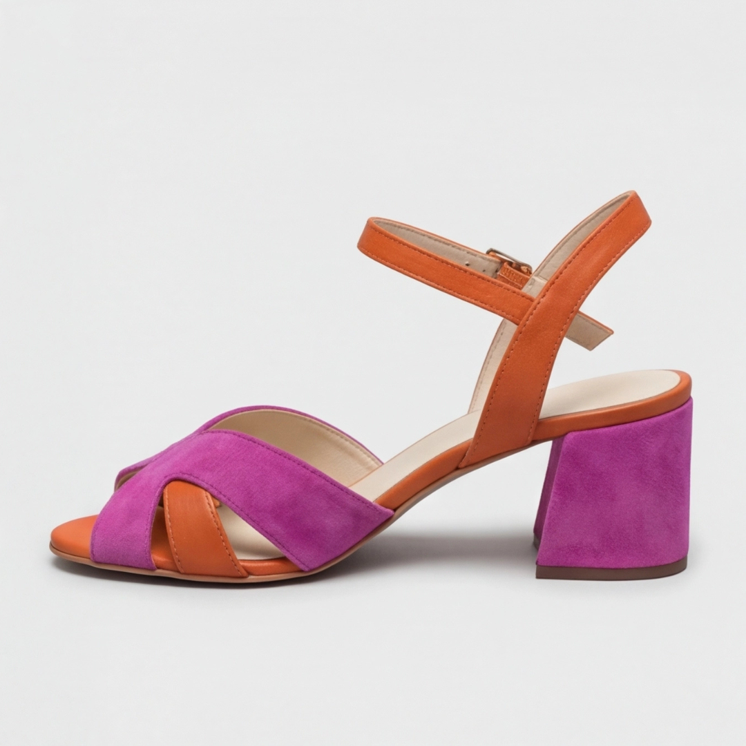 Orthopedic Color Block Chunky Heels for Women, Arch Support