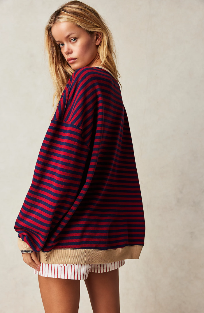 Striped Round-Neck Pullover for Women