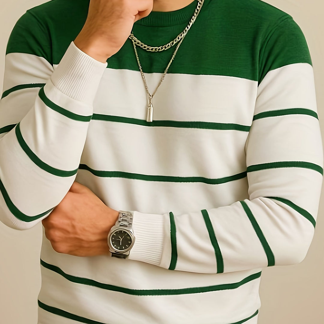 Striped Crewneck Sweater, Men's Classic Fit