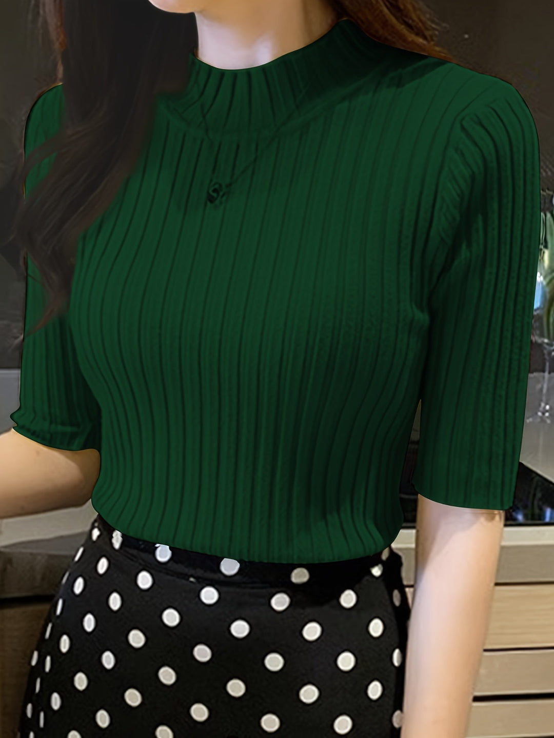 Ribbed Mock-Neck Top for Women