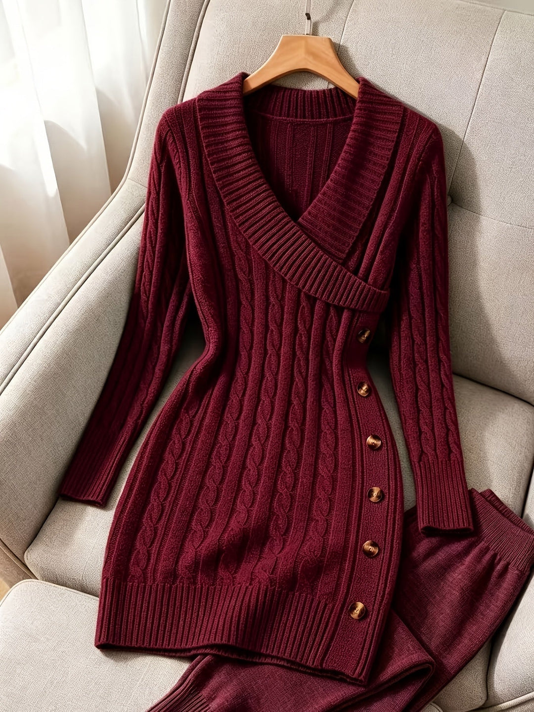Women's Cable-Knit Halloween V-Neck Dress