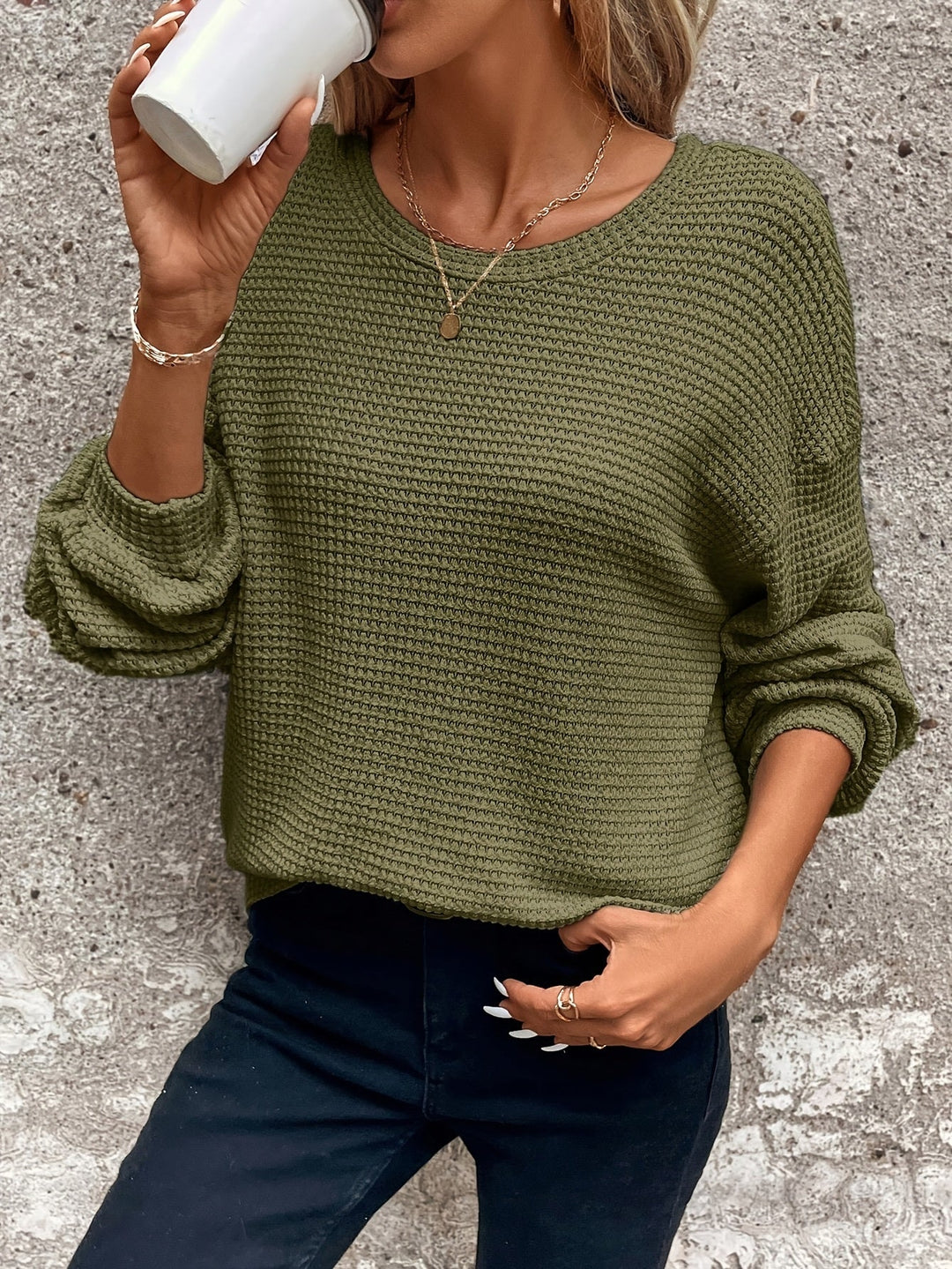 Waffle-Knit Sweater for Women, Relaxed Style