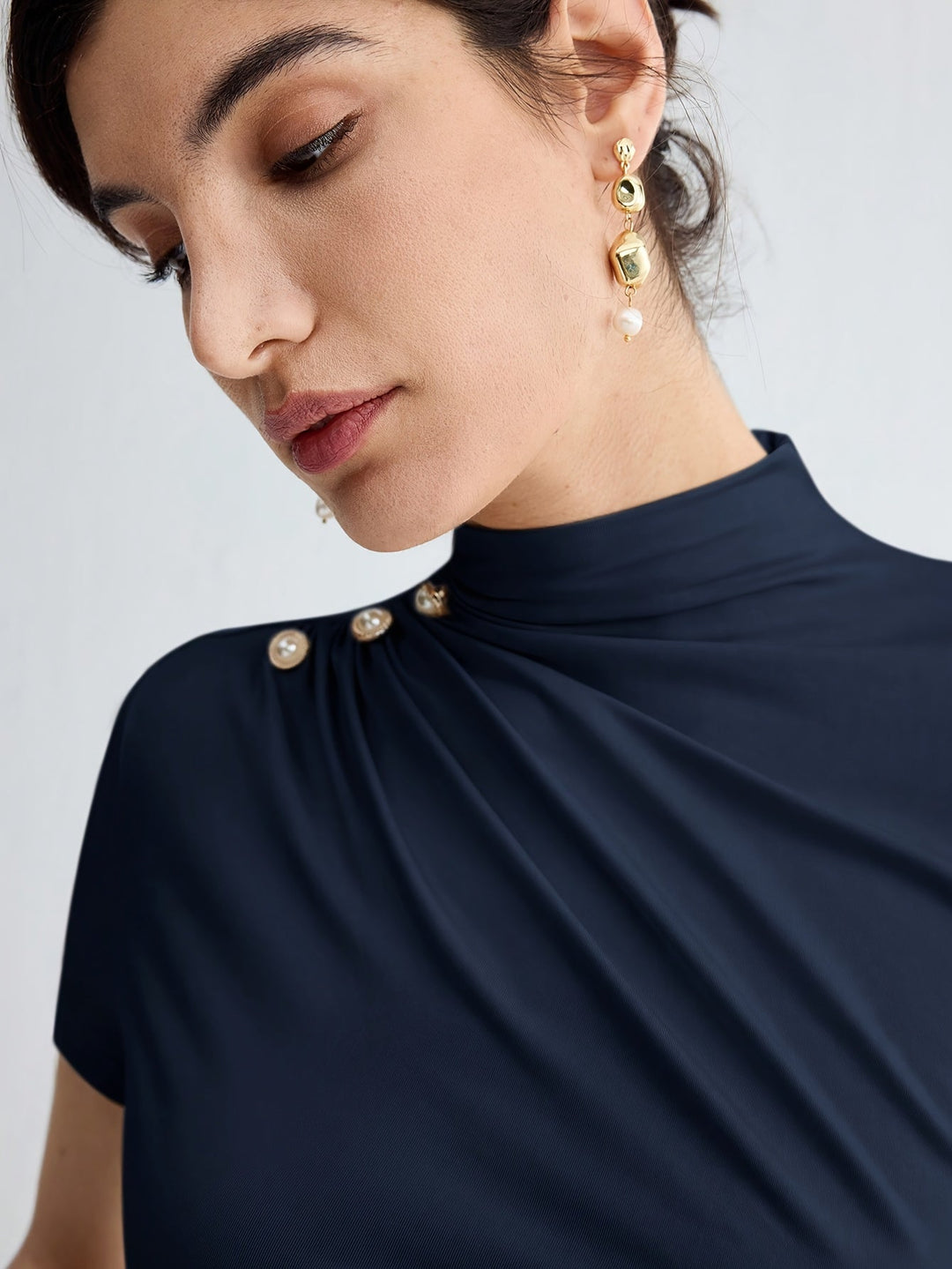 Mock Neck Short-Sleeve Top for Women