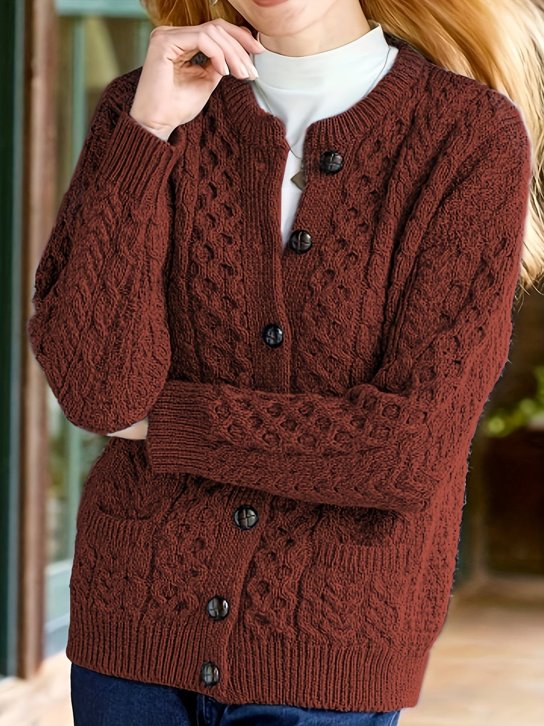 Button-Front Cardigan for Women, Textured Style