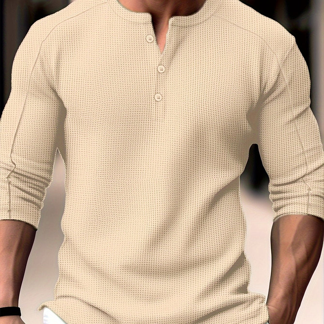 Textured Long-Sleeve Henley for Men
