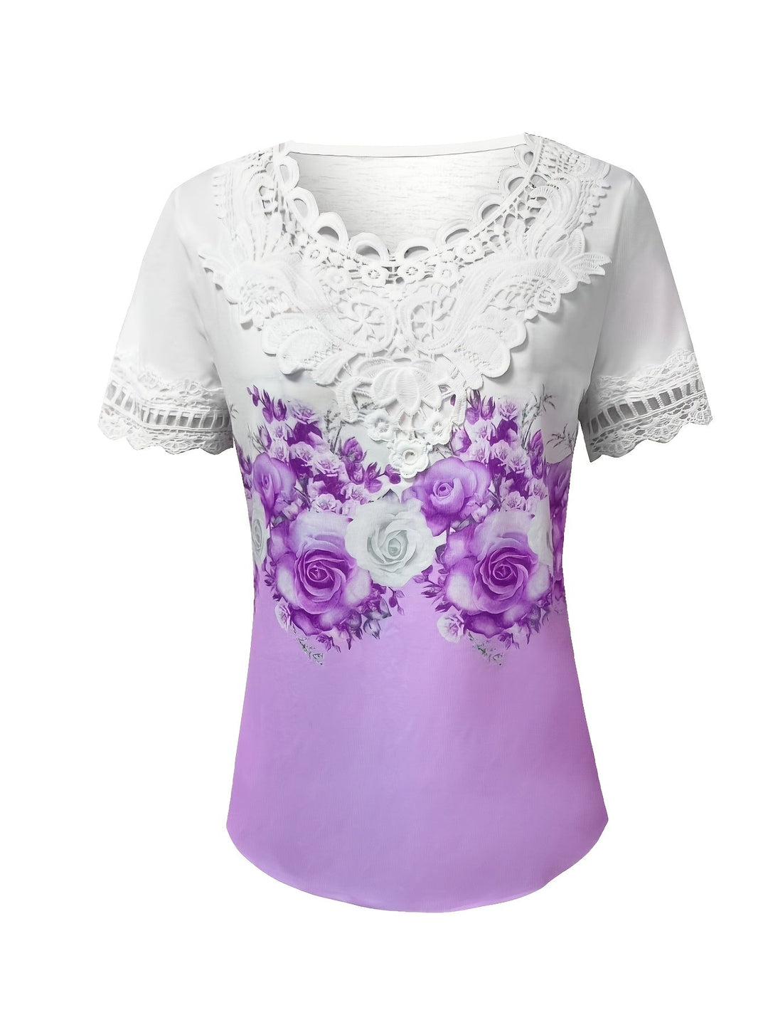 Lace-Trimmed Floral Top for Women