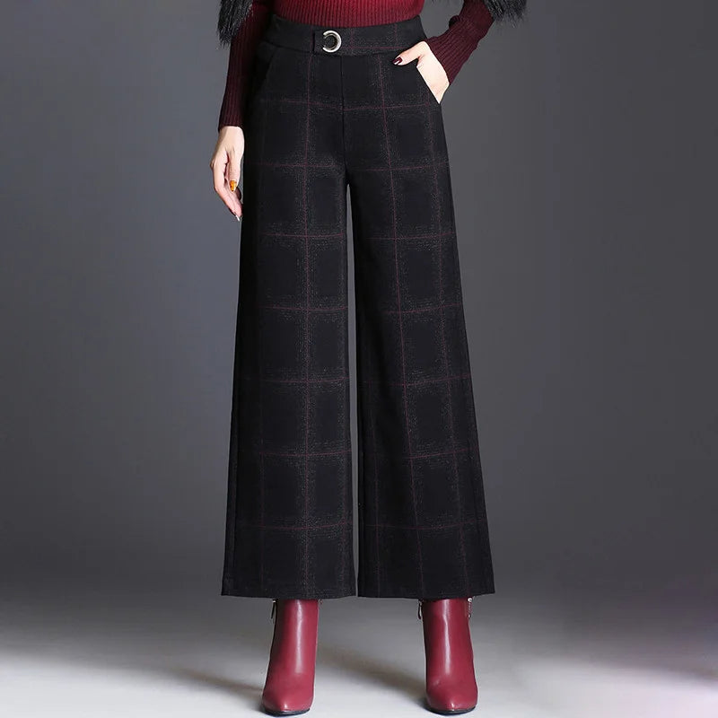 Checked Wide-Leg Trousers for Women, Plus Size