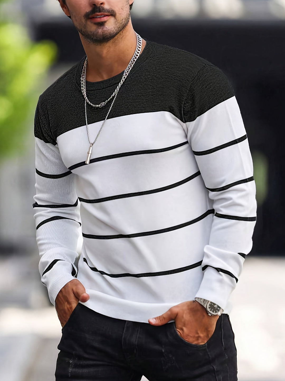 Men's Striped Crew Neck Sweater