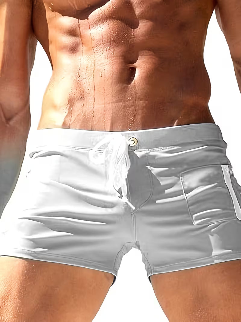 Trendy Zipper Boxer Swim Trunks for Men