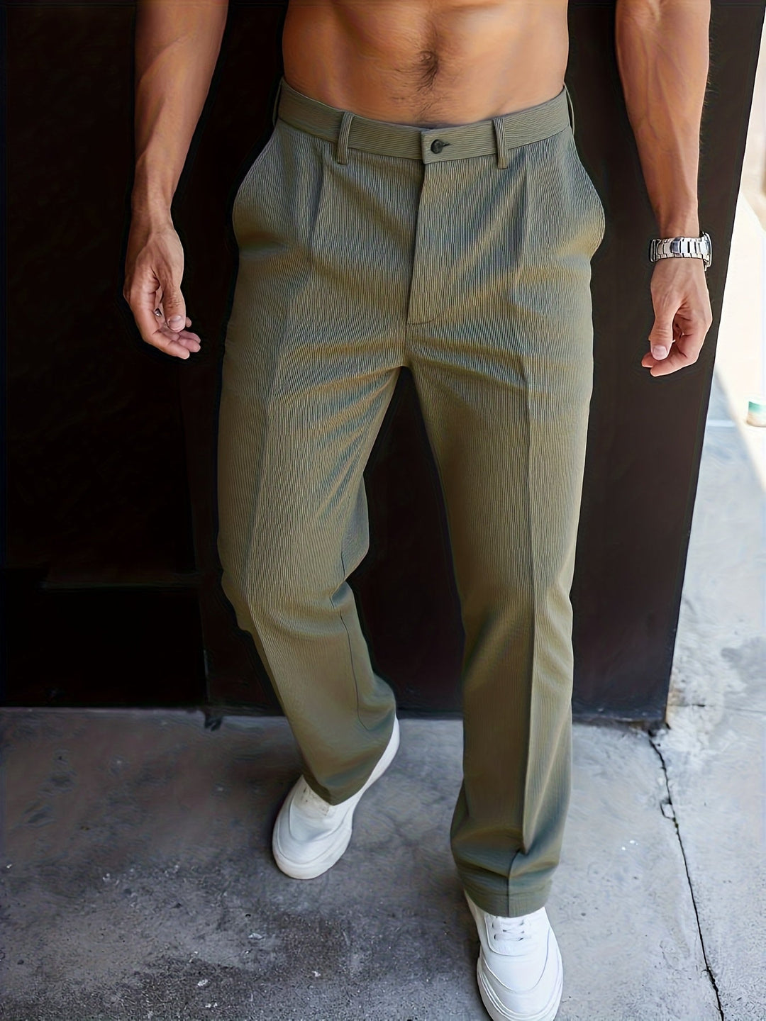 Men's Tailored Straight-Leg Trousers, Big Black