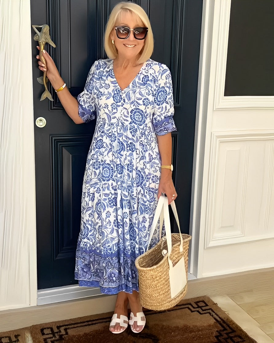 V-Neck Floral Dress, Women's Graceful Fit