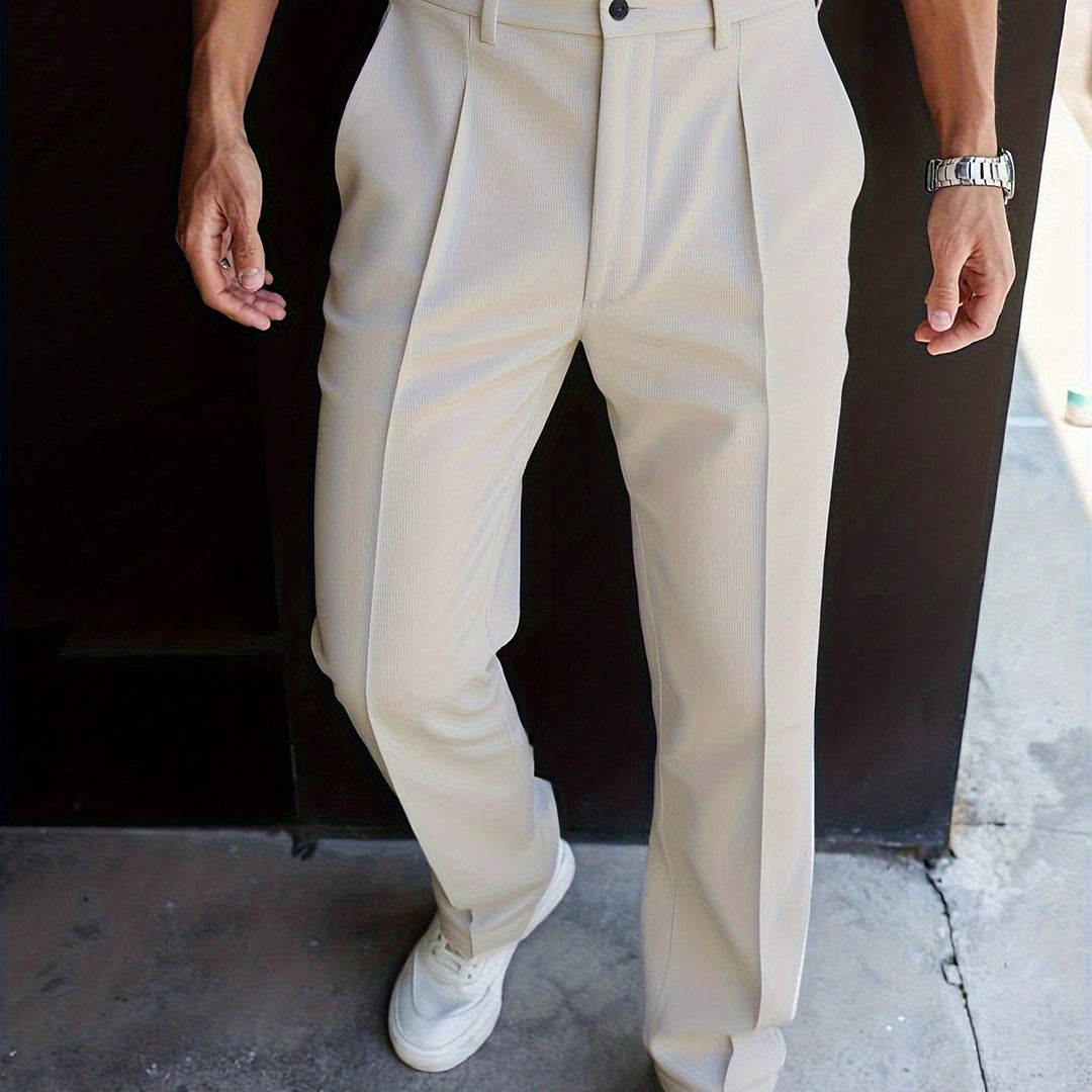 Men's Tailored Straight-Leg Trousers, Big Black