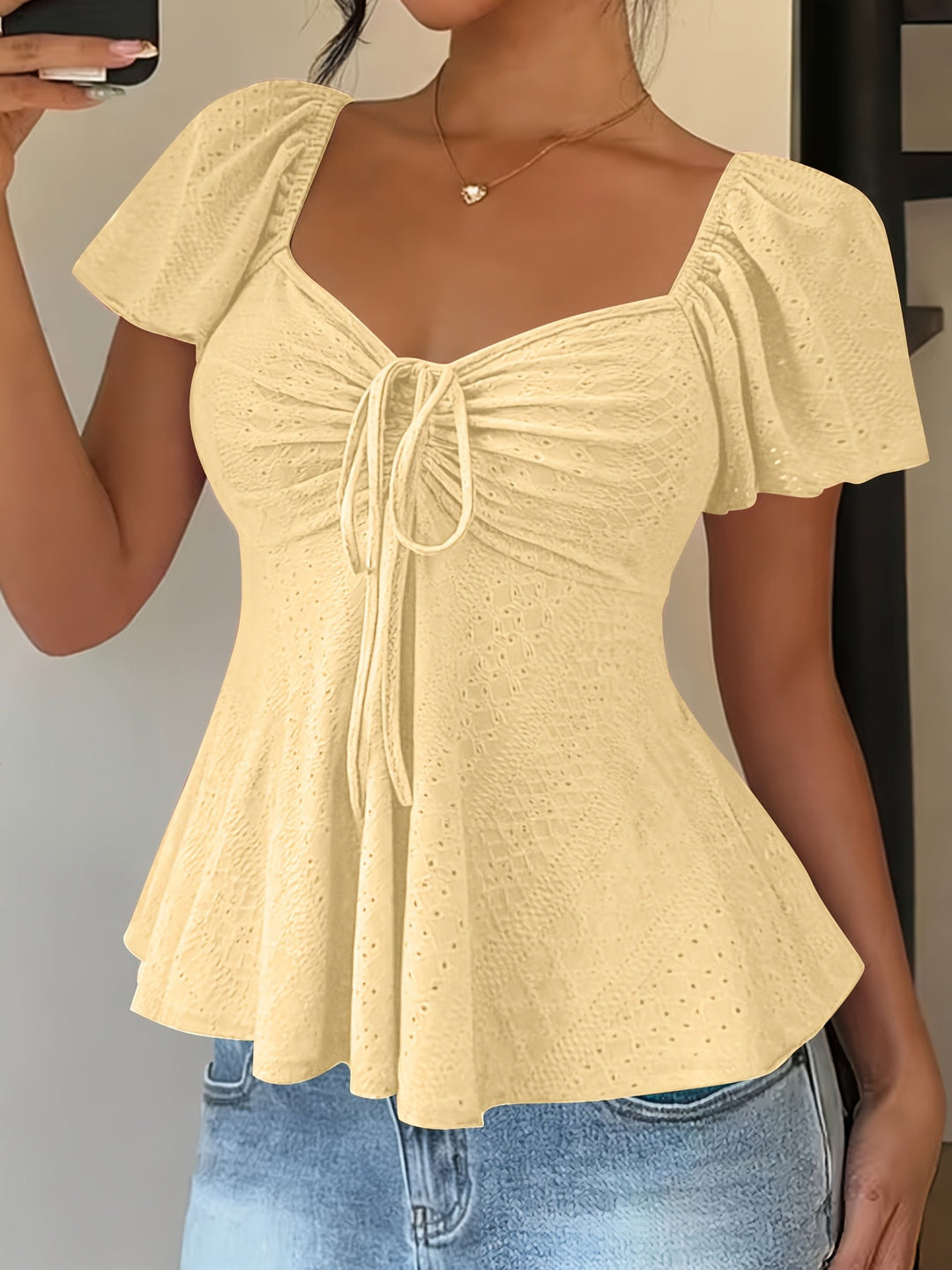 Flutter-Sleeve Peplum Top for Women