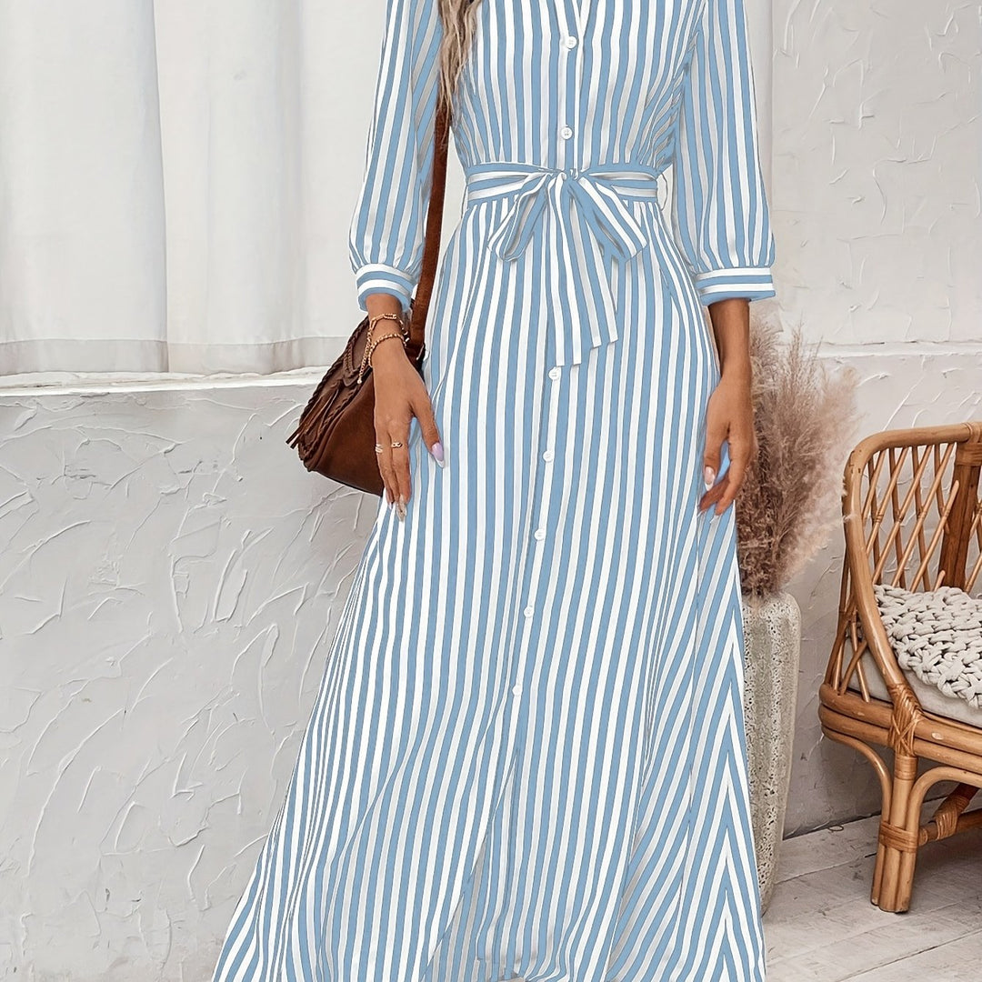 Women's Belted Shirt Maxi Dress