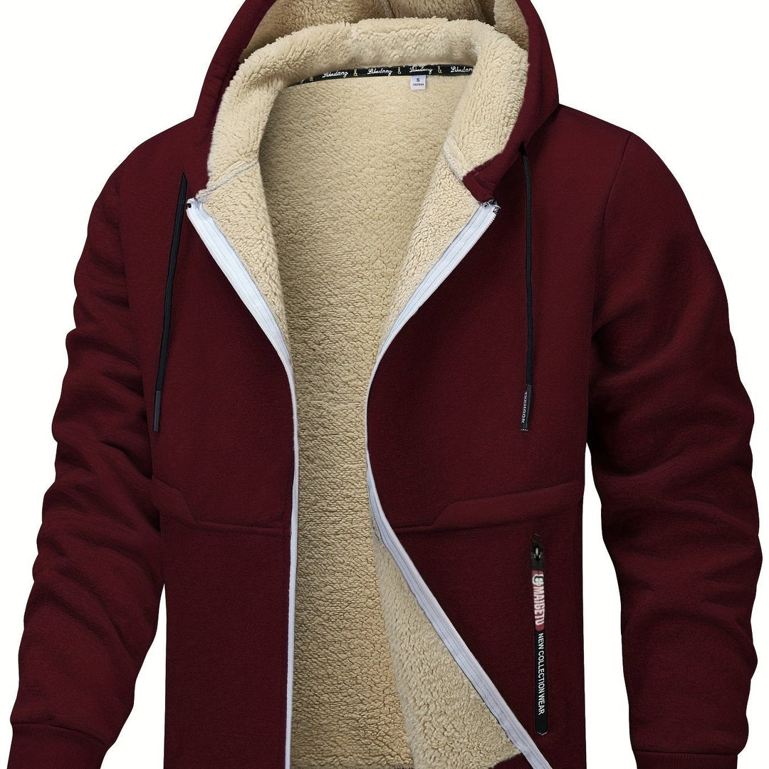 Cozy Hooded Zip-Up Jacket for Men, Plus Size