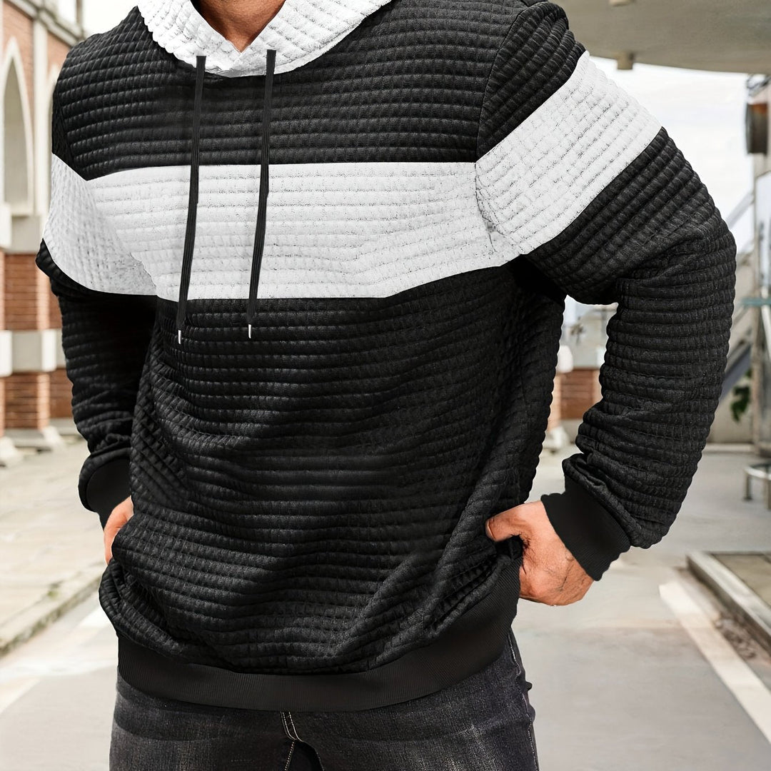 Colour-Block Hoodie for Men, Textured Style