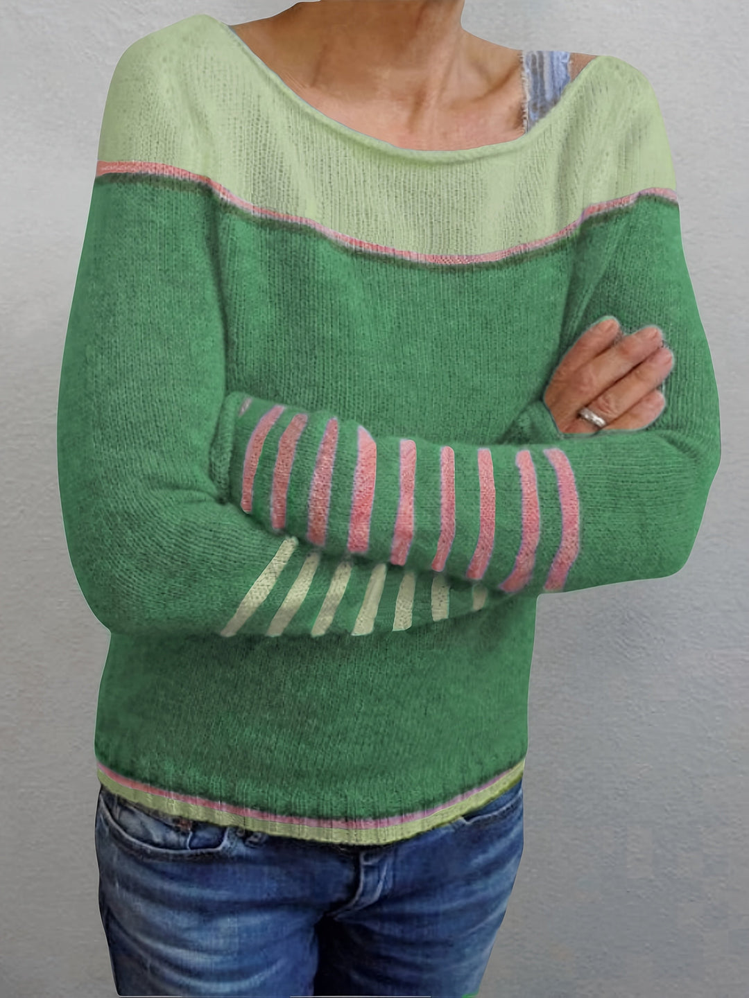Color-Block Boat Neck Sweater for Women