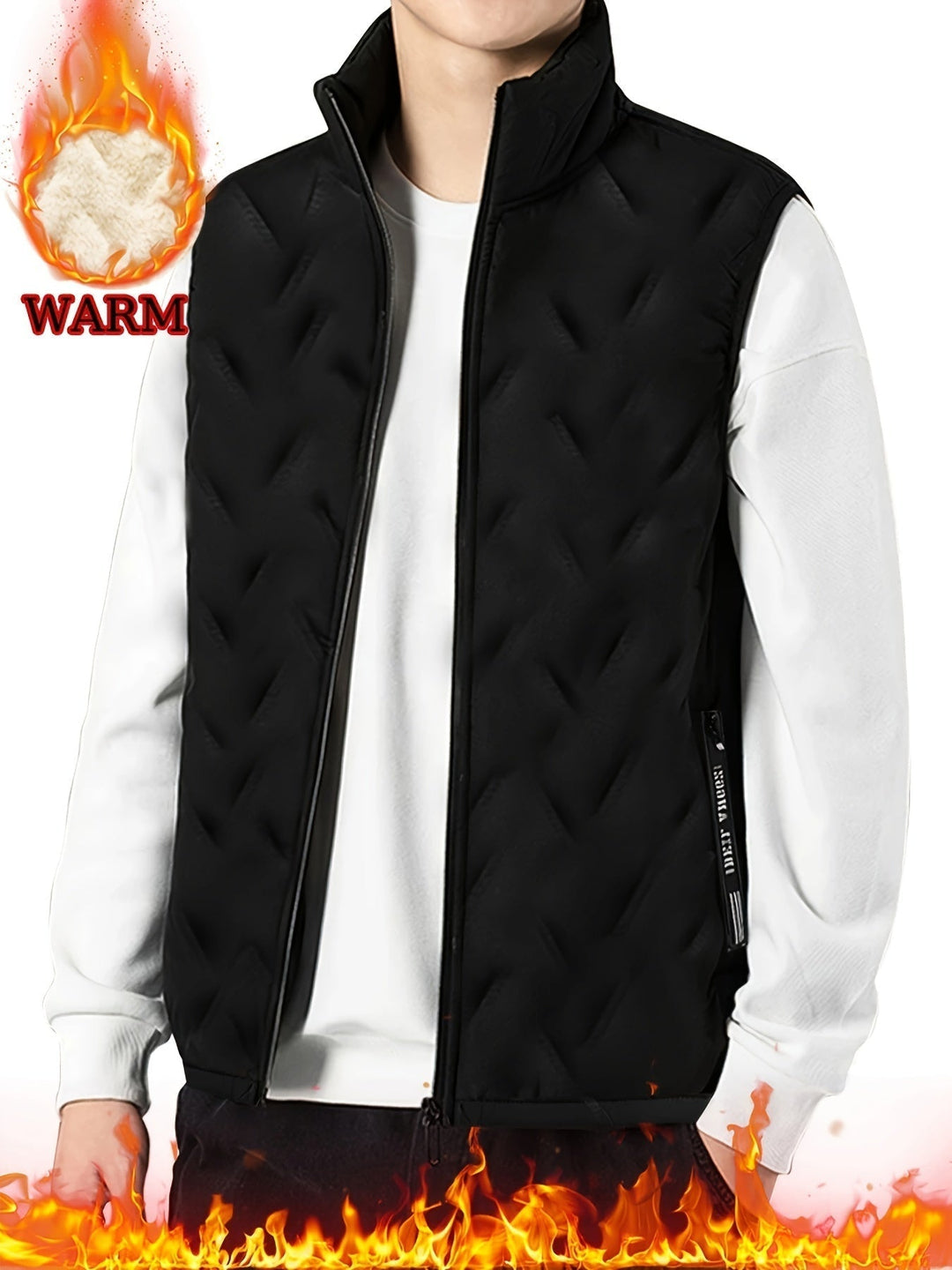 Black Fleece-Lined Sleeveless Vest for Men