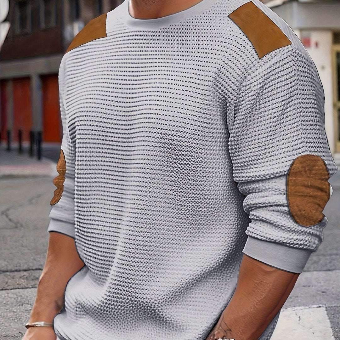 Textured Elbow-Patch Pullover for Men, Plus Size
