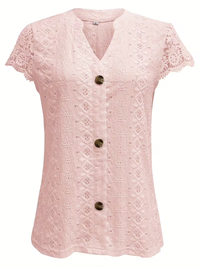 Elegant Button V-Neck Shirt for Women, Plus Size