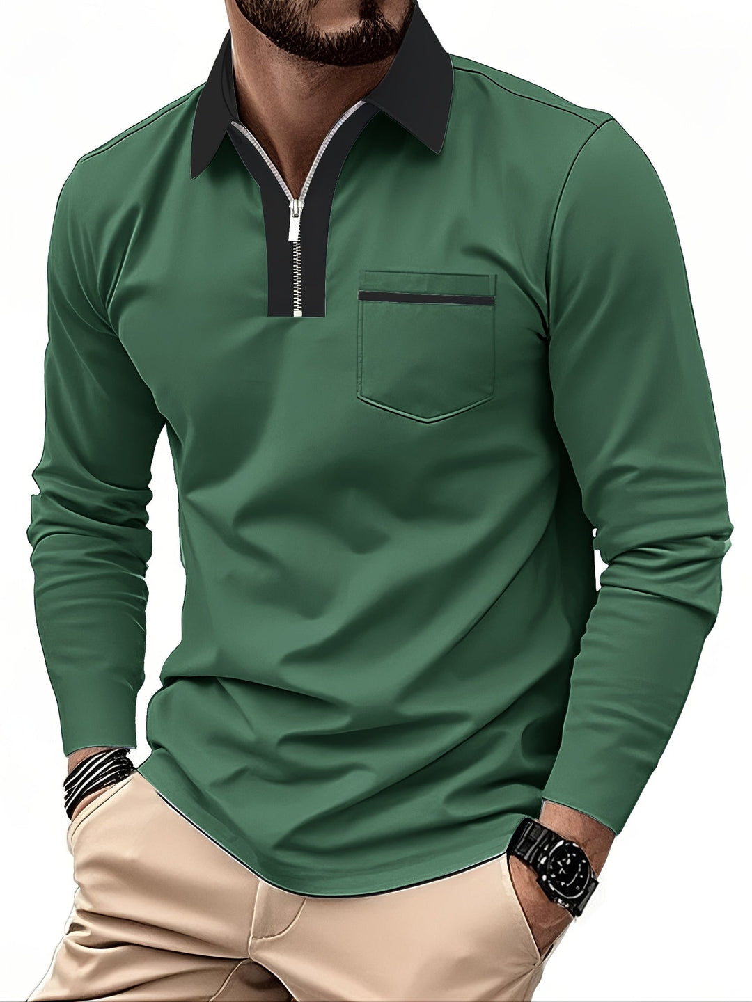 Refined Zip-Collar Polo Shirt for Men, Plus Size