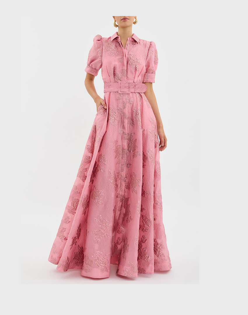 Pink Elegant Short Puffed Sleeves Dress for Women