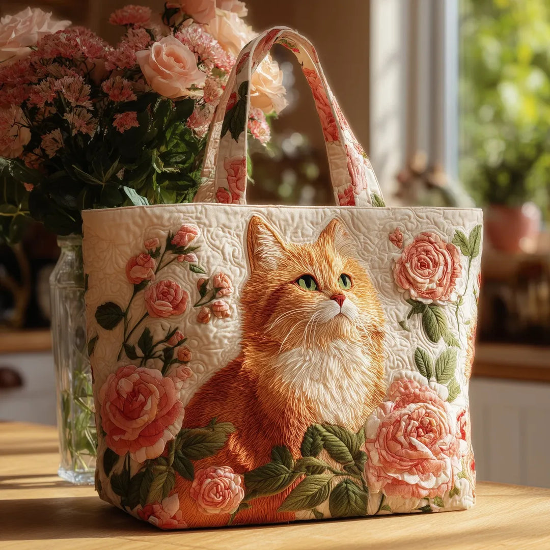 Multicolor Rose Cat Art Tote Bag