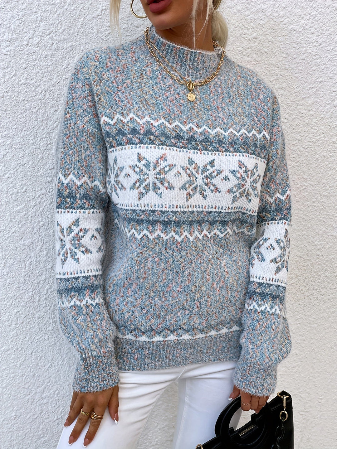 Snowflake Mock-Neck Sweater, Women's Cozy Fit