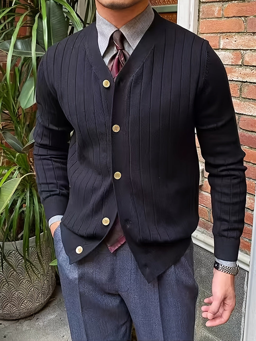 Men's Ribbed Button-Up Cardigan