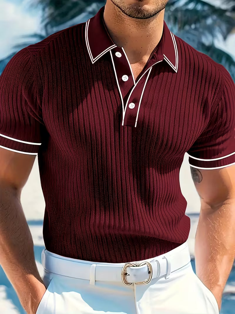 Color-Blocked Short Sleeve Polo Shirt for Men, Plus Size