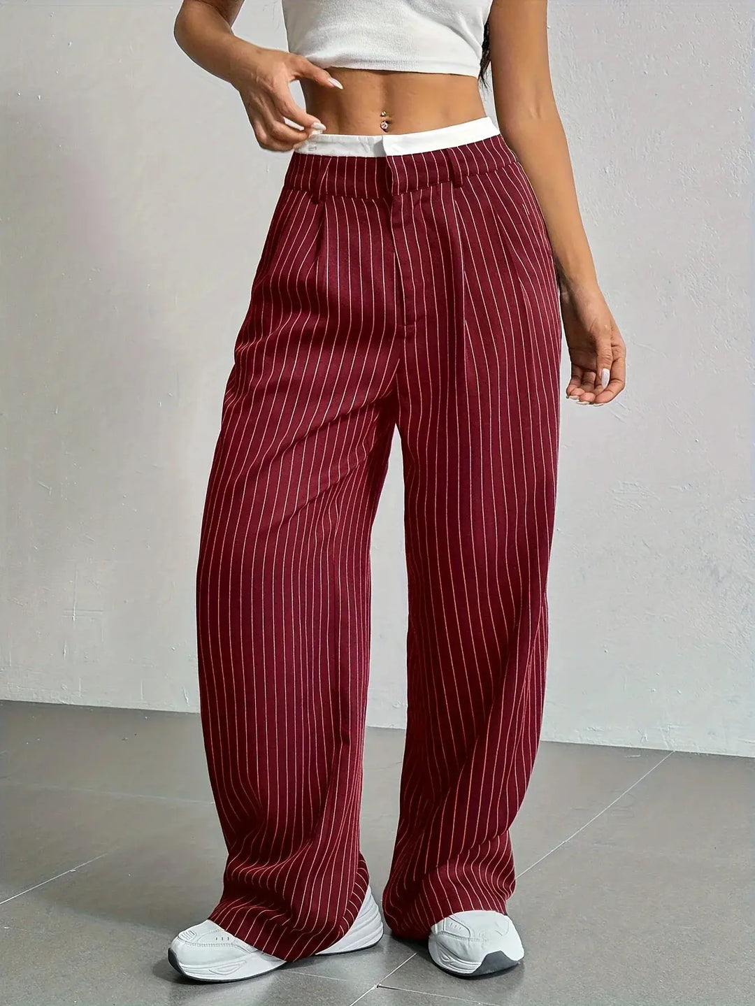 Striped Wide Pants for Women, Casual Style