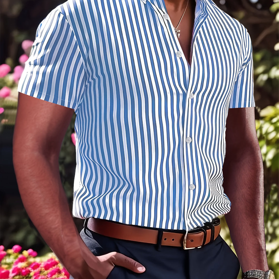 Striped Short Sleeve Shirt for Men, Refined Style