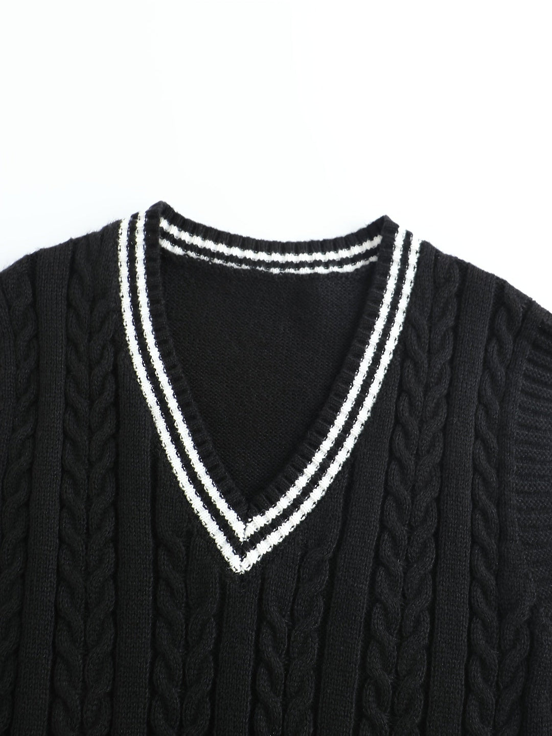 Cable-Knit V-Neck Sweater Vest for Men, Dark Gray