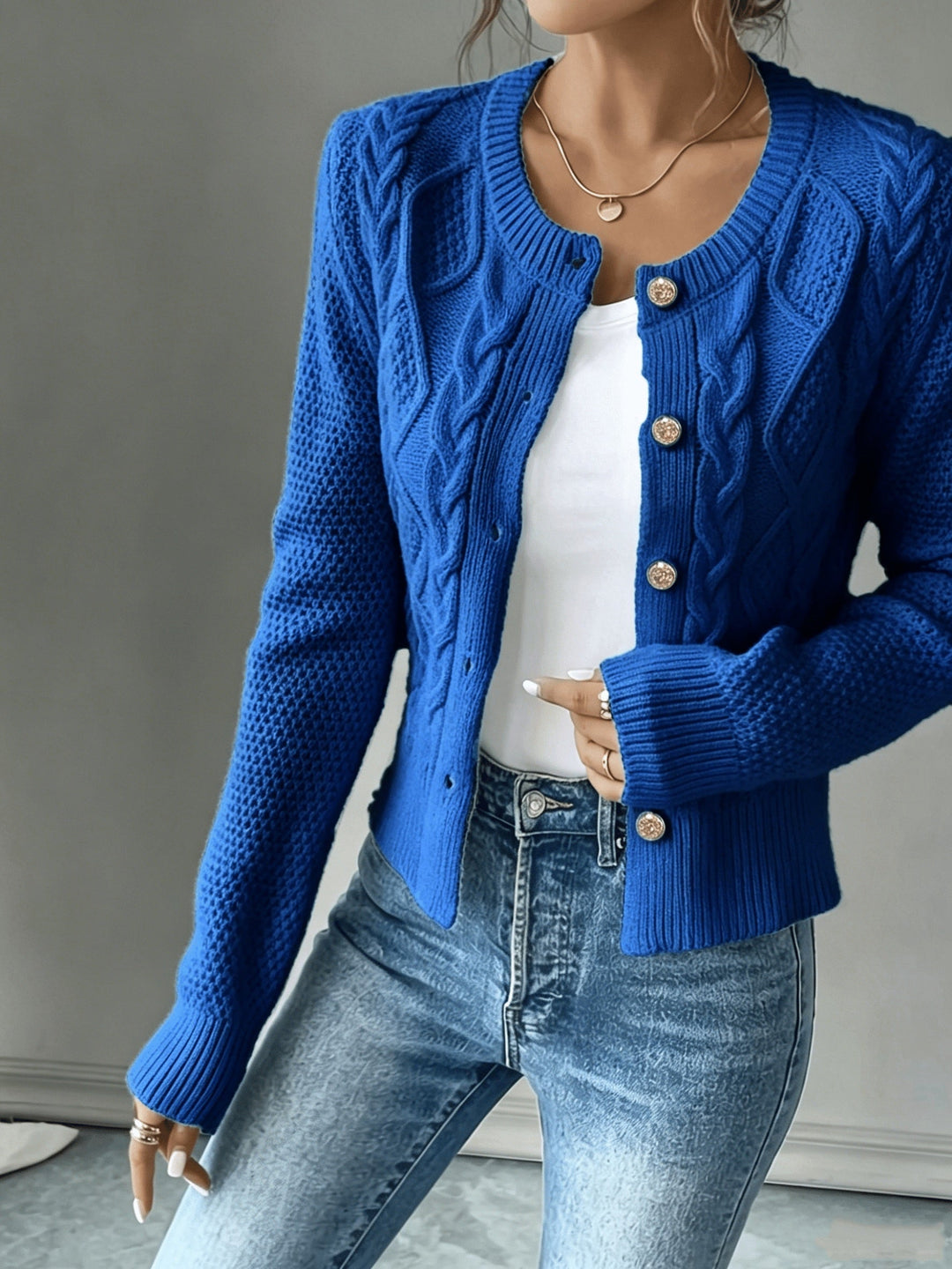 Cable-Knit Button-Front Cardigan for Women