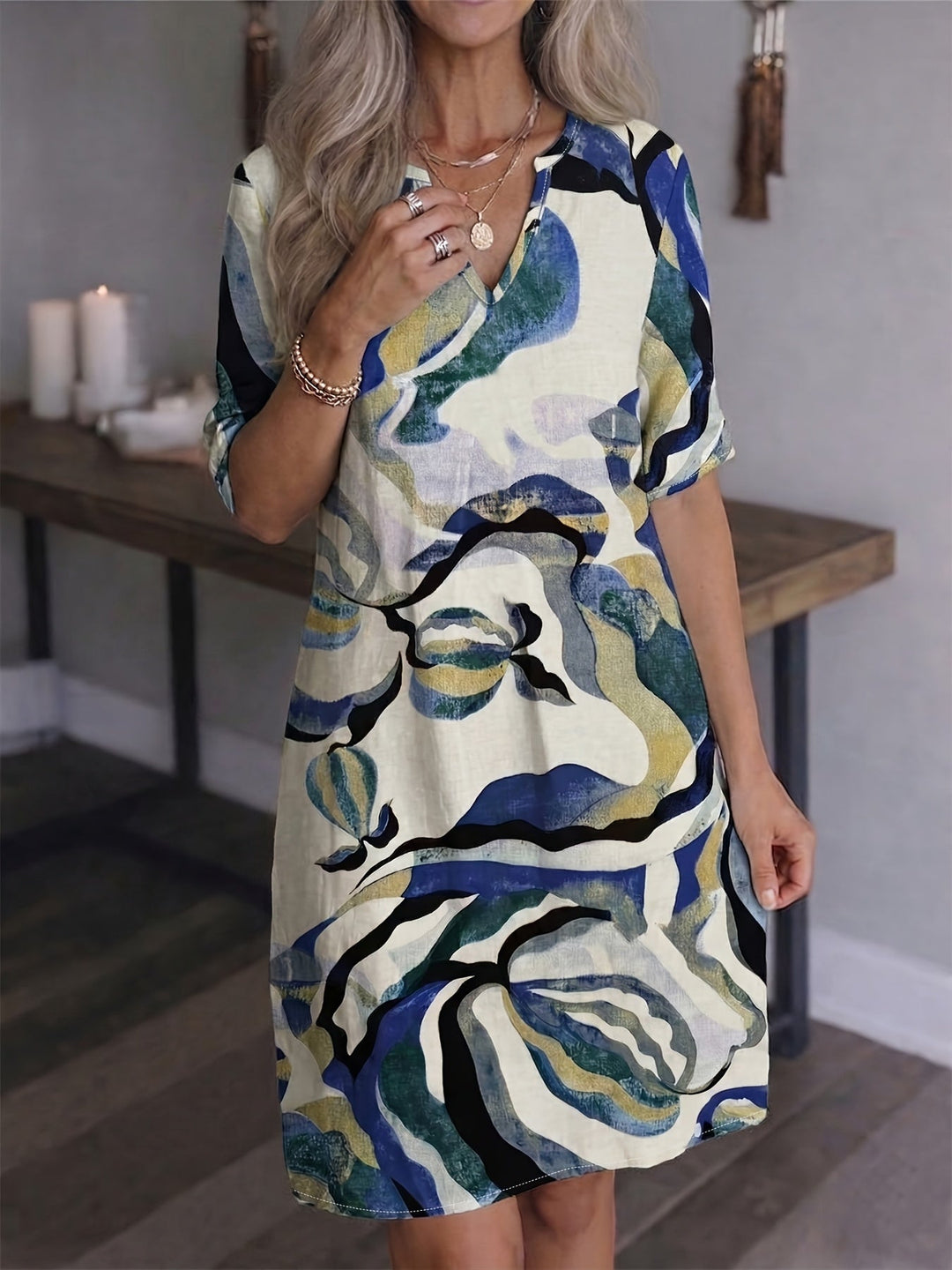Artful Print Shift Dress for Women