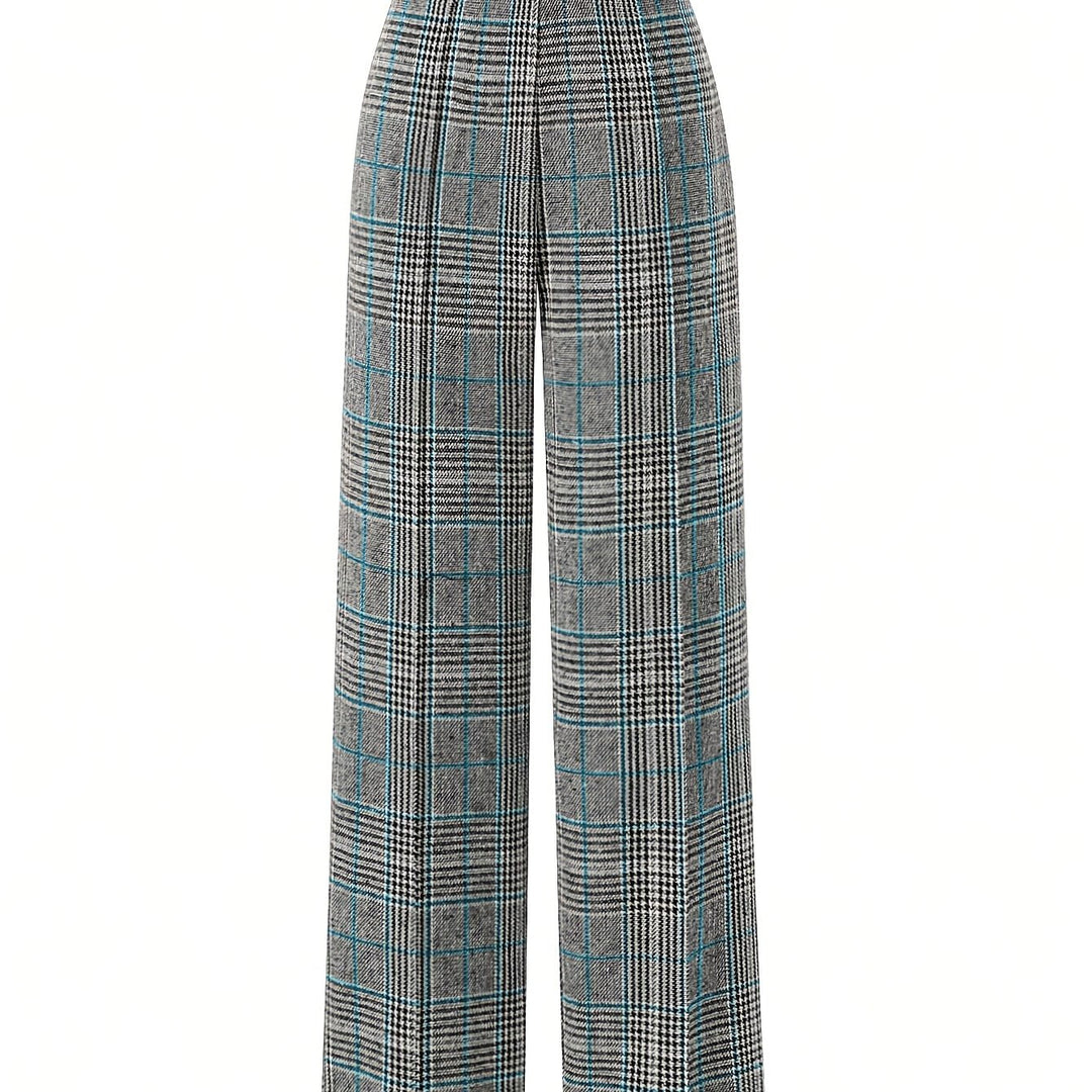 Wide-Leg Plaid Trousers for Women