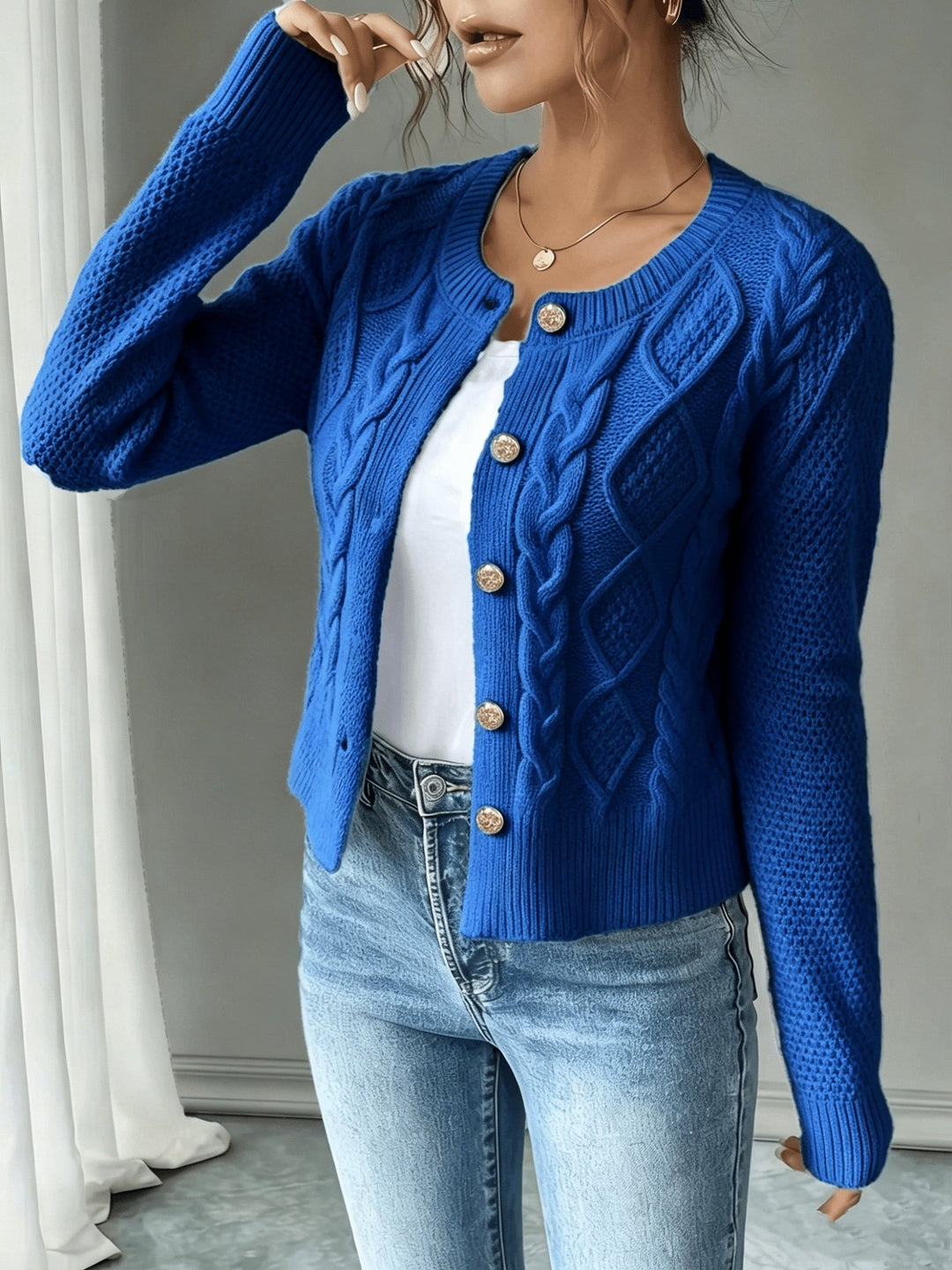 Cable-Knit Button-Front Cardigan for Women