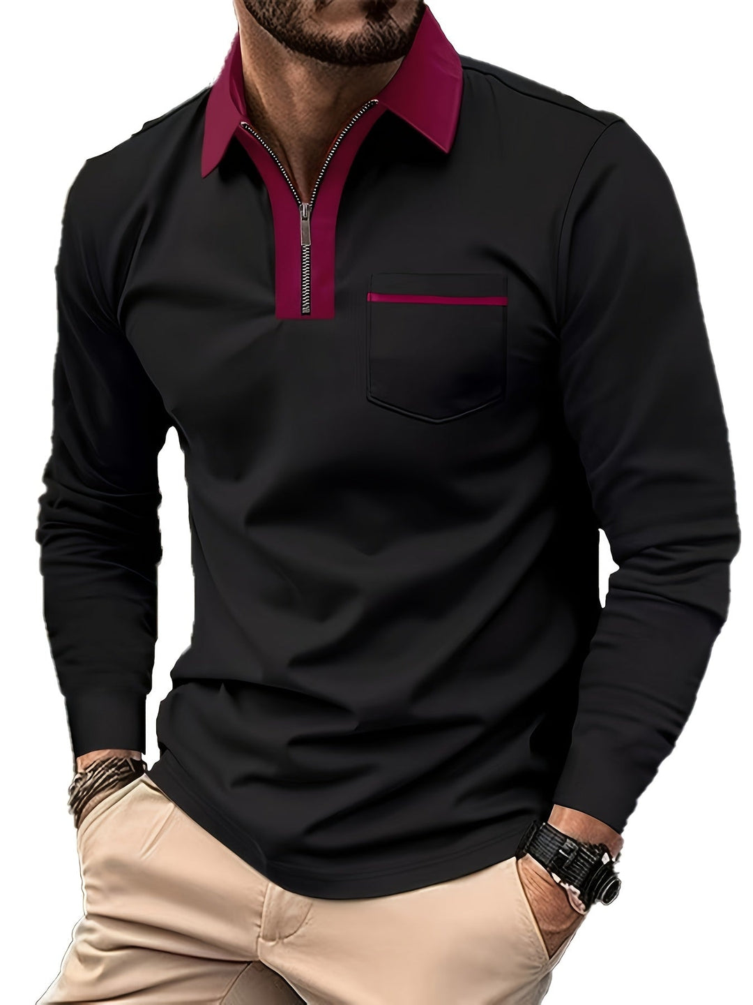 Refined Zip-Collar Polo Shirt for Men, Plus Size