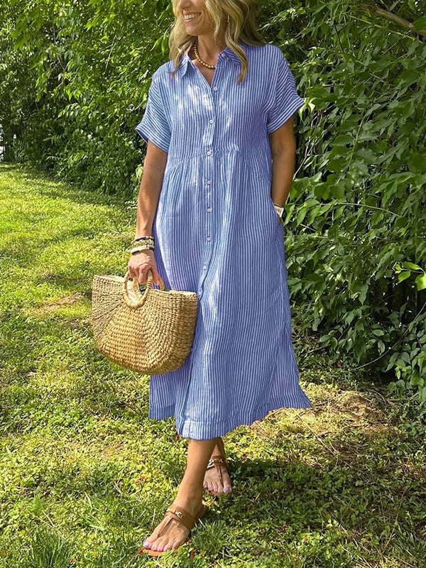 Casual Stripe Midi Dress for Women