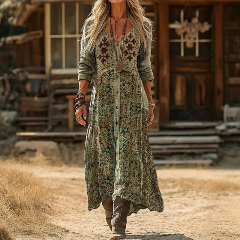 Stylish Vintage Long Sleeve Casual Dress for Women, Plus Size