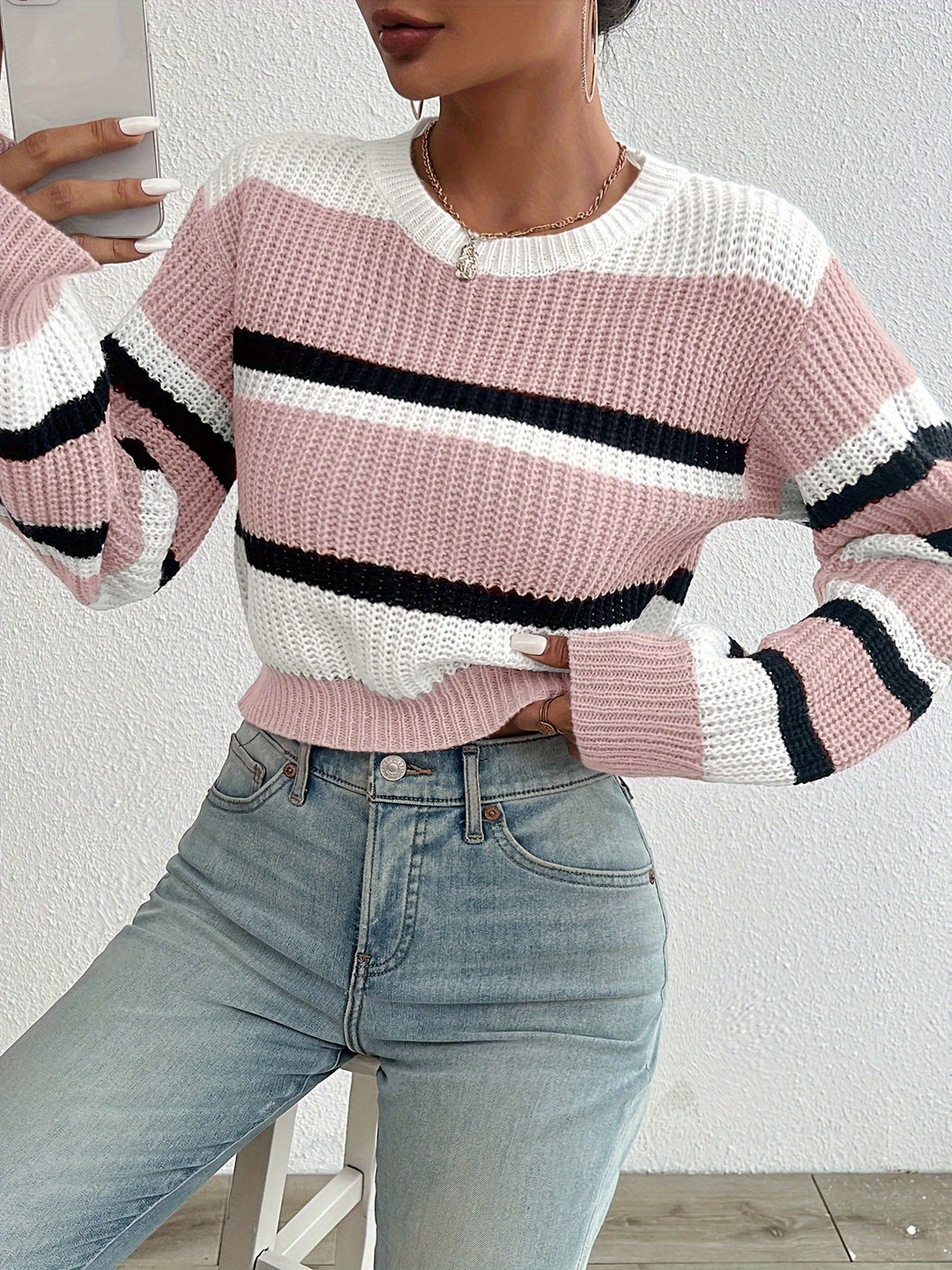 Colorblock Striped Sweater for Women