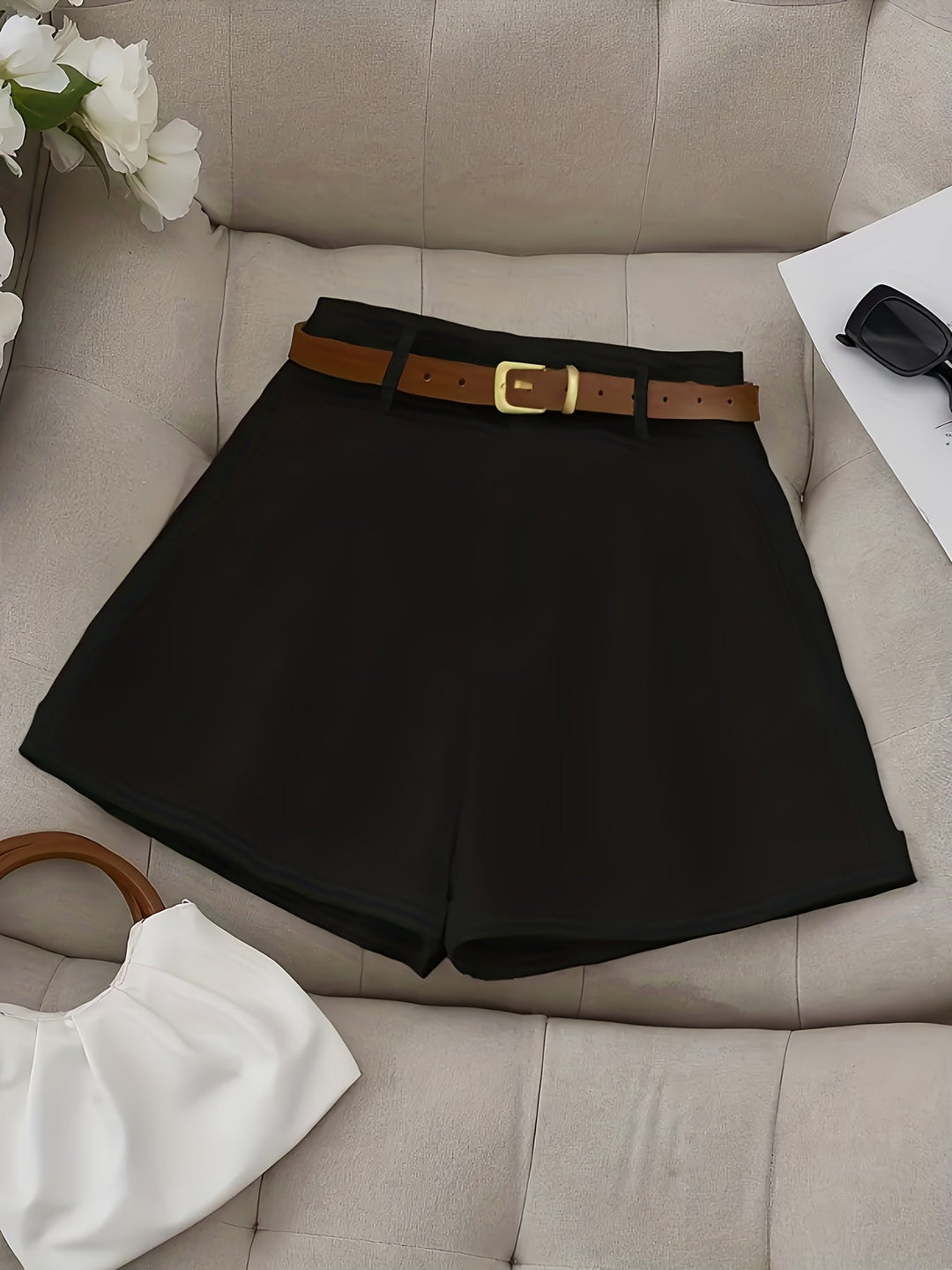 High-Waist Shorts with Belt for Women, Tailored Style