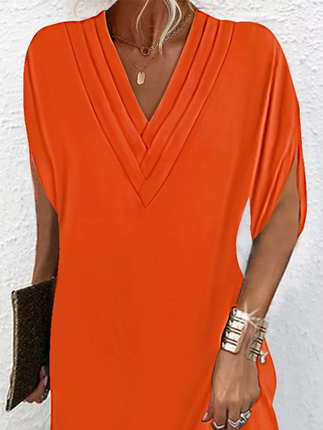 V-Neck Slit Sleeve Mini Dress for Women, Plus Size