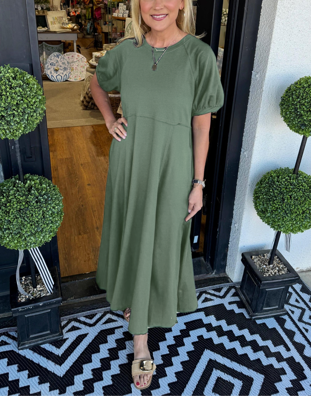 Puff Sleeve Round Neck Maxi Dress for Women, Plus Size