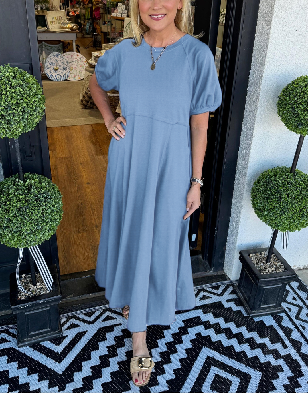 Puff Sleeve Round Neck Maxi Dress for Women, Plus Size