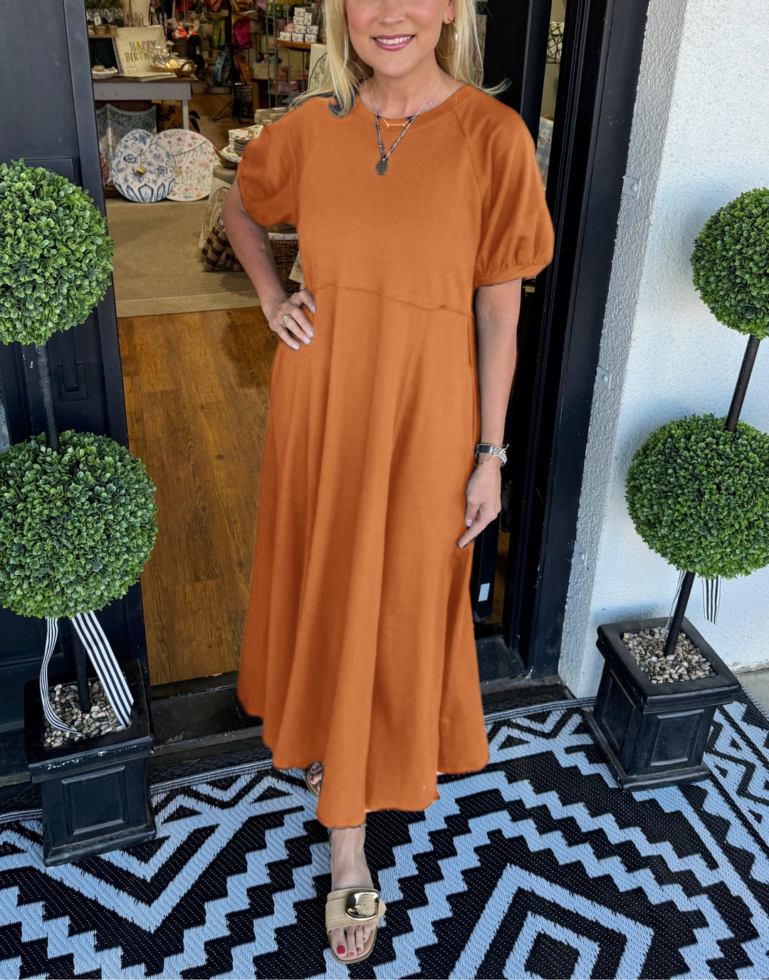 Puff Sleeve Round Neck Maxi Dress for Women, Plus Size