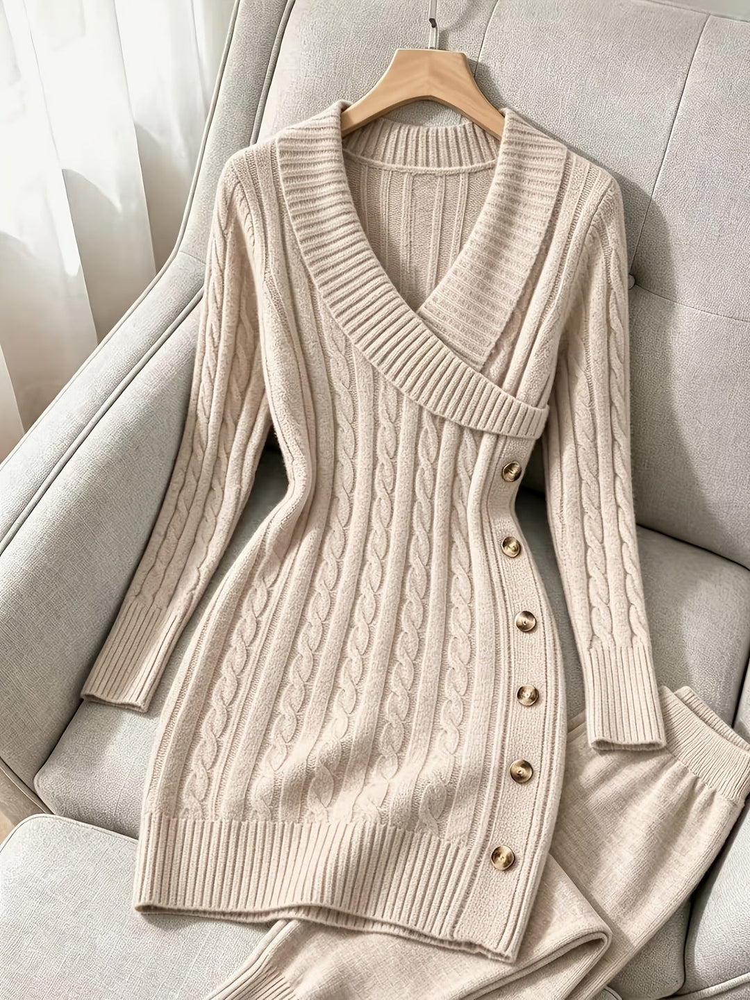 Women's Cable-Knit Halloween V-Neck Dress