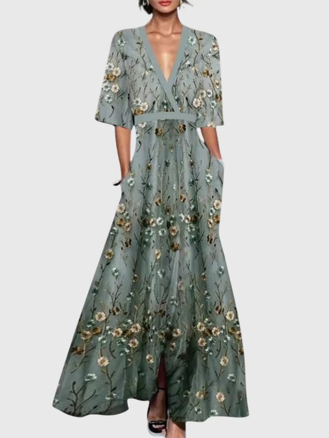 Floral Spring V-Neck Dress, Women's Elegant Fit